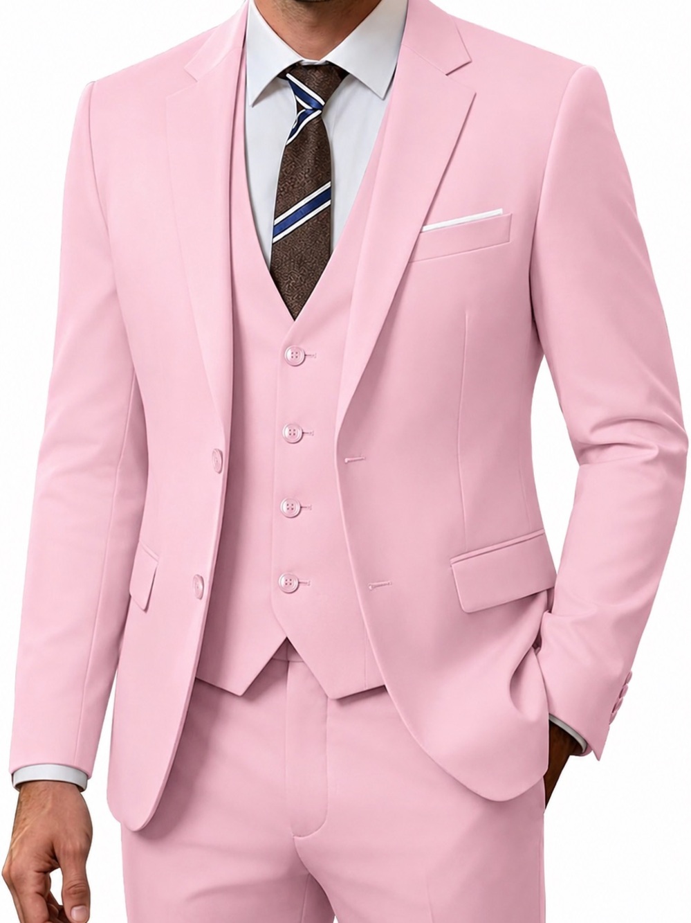 Men's Tailored Pink Three-Piece Suit - Modern Formal Blazer, Vest & Pants